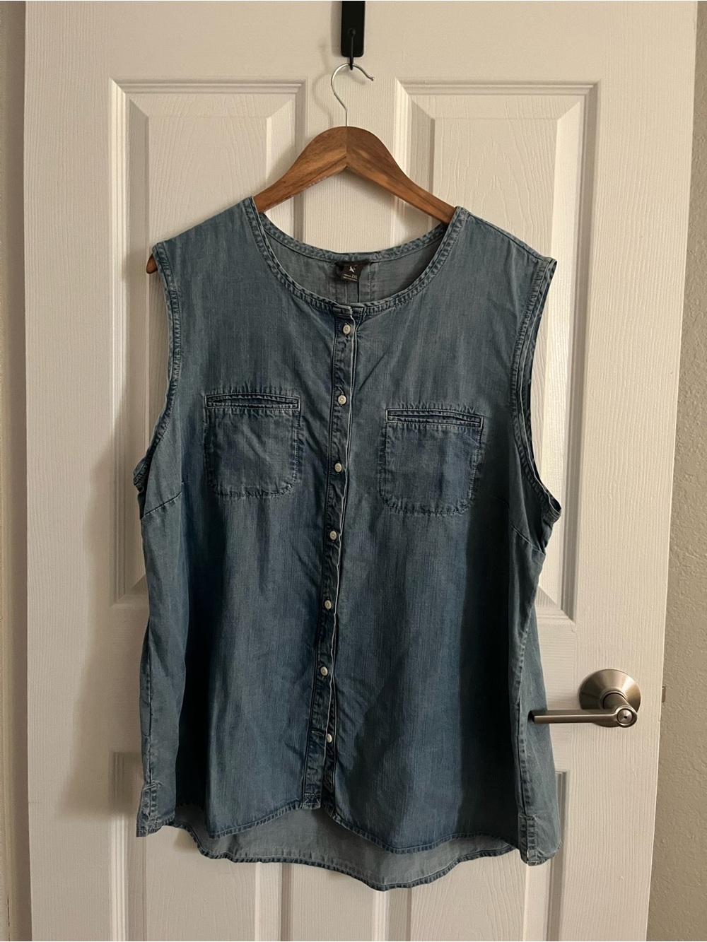 Eddie Bauer Sleeveless Chambray Button-Down in Light Blue